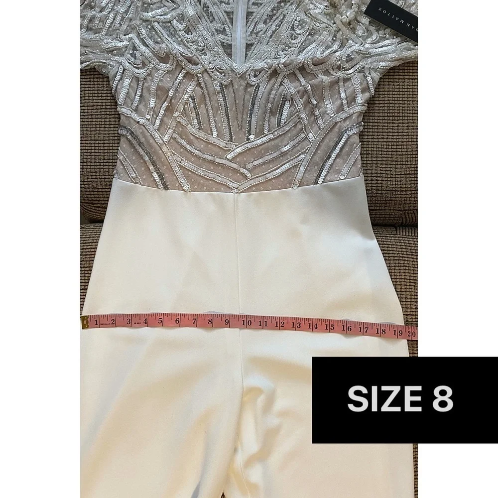 Aidan Mattox Ivory White Sequin Embellished Jumpsuit